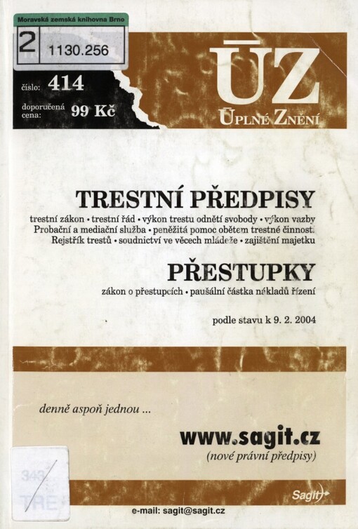 Trestní předpisy: Přestupky : podle stavu k 9.2.2004