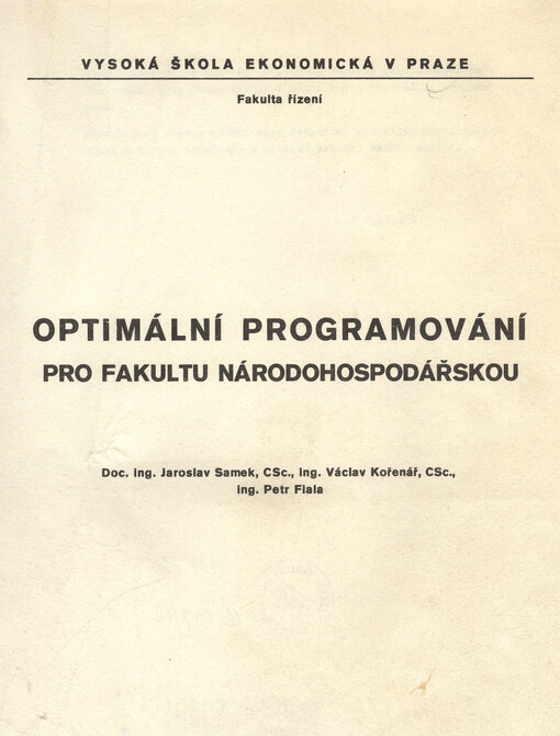 Optimální programování pro fakultu národohospodářskou