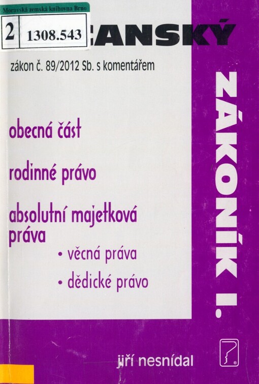 Občanský zákoník I. s komentářem :zákon č. 89/2012 Sb.