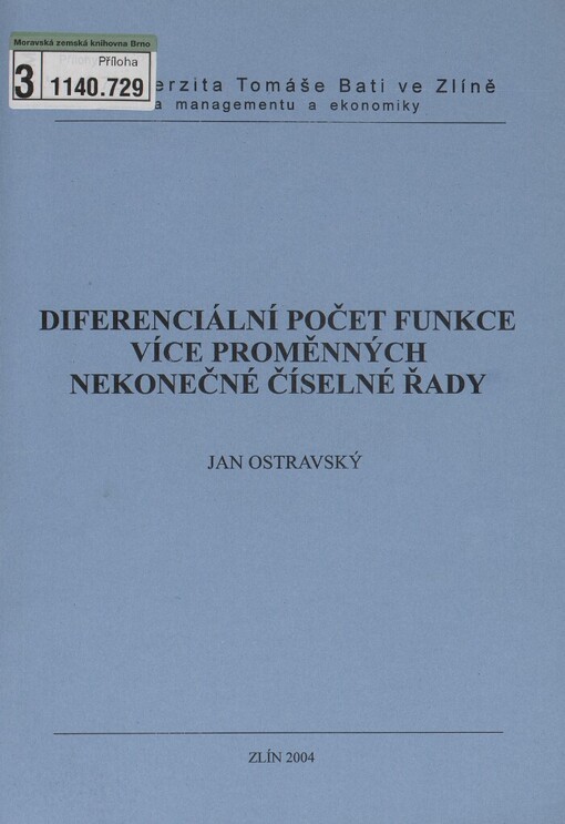 Diferenciální počet funkce více proměnných: Nekonečné číselné řady