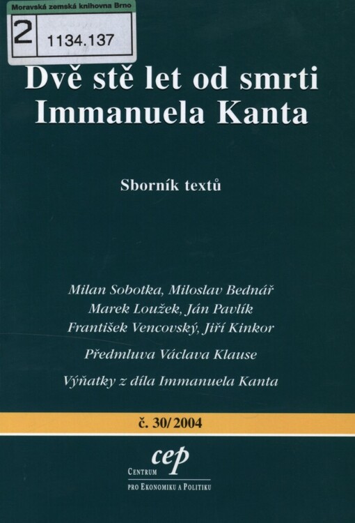 Dvě stě let od smrti Immanuela Kanta: sborník textů