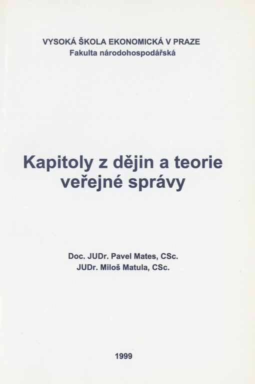 Kapitoly z dějin a teorie veřejné správy