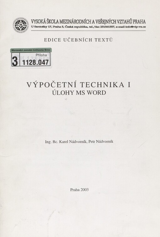 Výpočetní technika I: úlohy MS Word