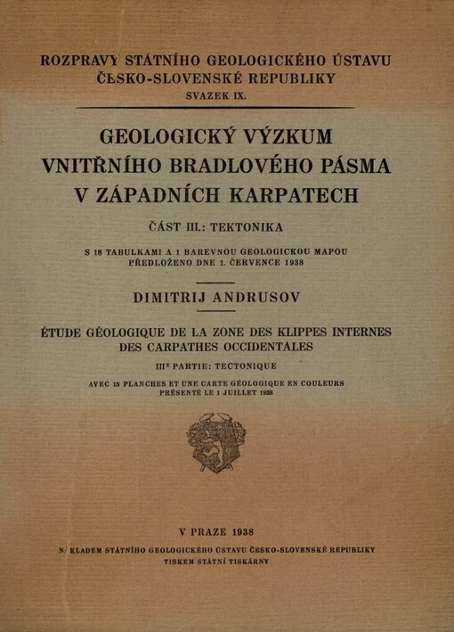 Geologický výzkum vnitřního bradlového pásma v západních Karpatech: [Étude géologique de la zone des klippes internes des Carpathes occidentales