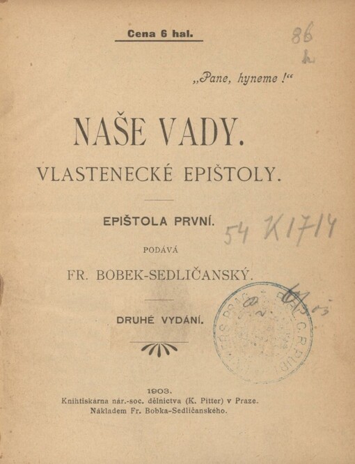 Naše vady :vlastenecké epištoly.Epištola první