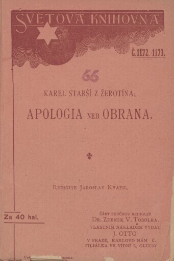 Apologia, neb, obrana: psaní Václavu Budovcovi z r. 1600 a jiné listy české