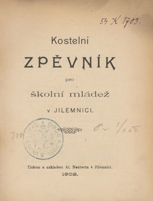 Kostelní zpěvník pro školní mládež v Jilemnici