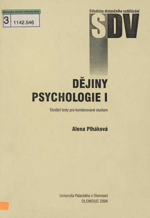 Dějiny psychologie: studijní texty pro kombinované studium