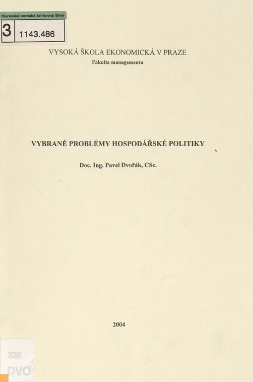 Vybrané problémy hospodářské politiky