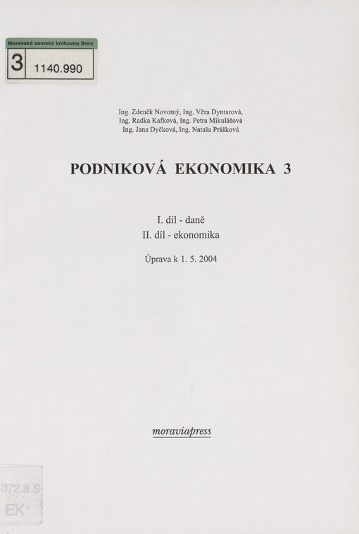 Podniková ekonomika 3: aktualizované vydání k 1.5.2004