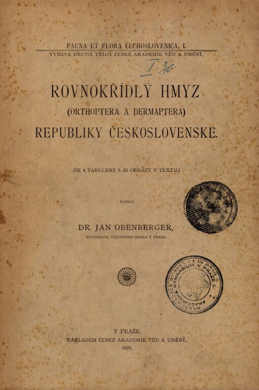 Rovnokřídlý hmyz (Orthoptera et Dermaptera) republiky Československé