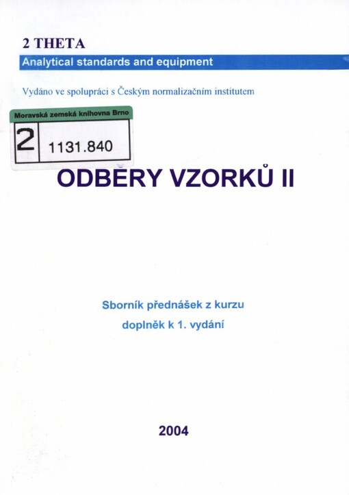 Odběry vzorků II: sborník přednášek z kurzu : doplněk k 1. vydání