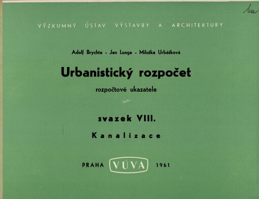 Urbanistický rozpočet: Rozpočtové ukazatele, Sv. 8, Kanalizace