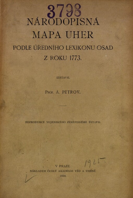 Národopisná mapa Uher :podle úředního lexikonu osad z roku 1773