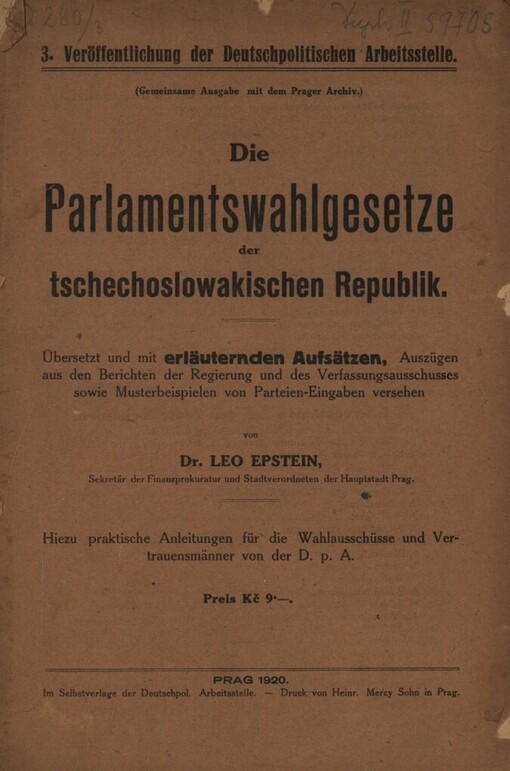 Die Parlamentswahlgesetze der tschechoslowakischen Republik