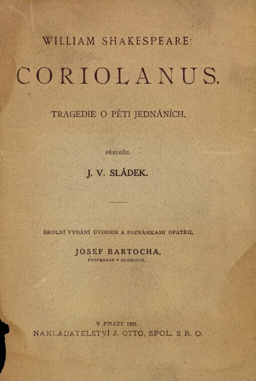Coriolanus: Tragedie o 5 jednáních