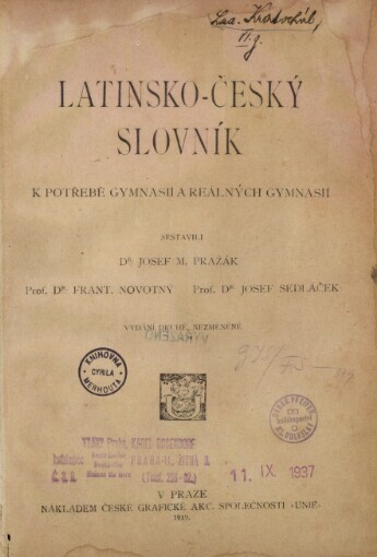 Latinsko-český slovník :k potřebě gymnasií a reálných gymnasií