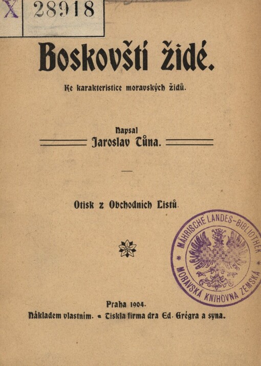 Boskovští židé :Ke charakteristice moravských židů