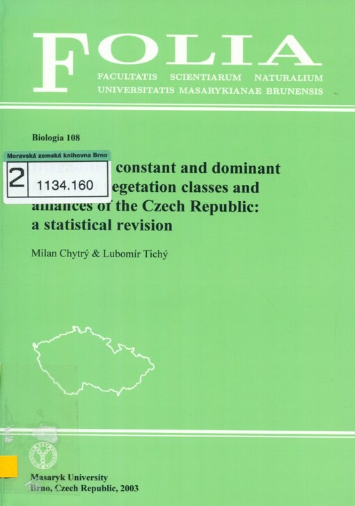 Diagnostic, constant and dominant species of vegetation classes and alliances of the Czech Republic: a statistical revision