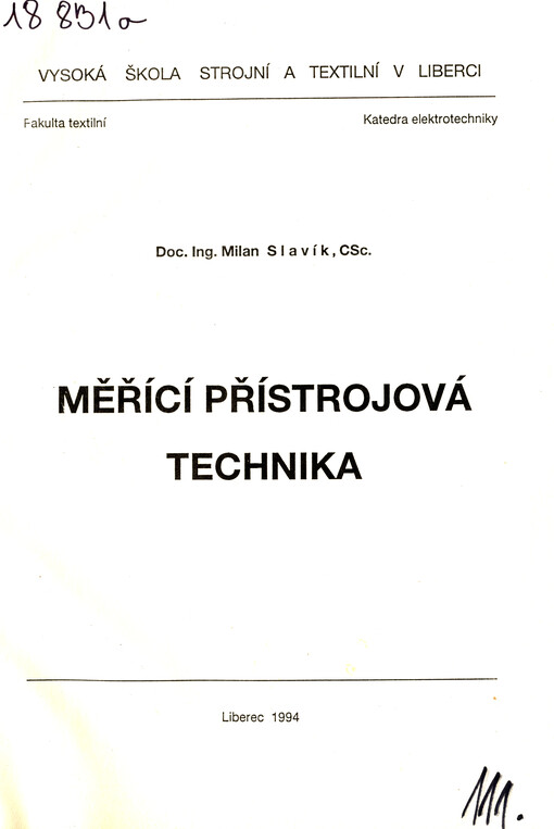 
  Měřící přístrojová technika
  