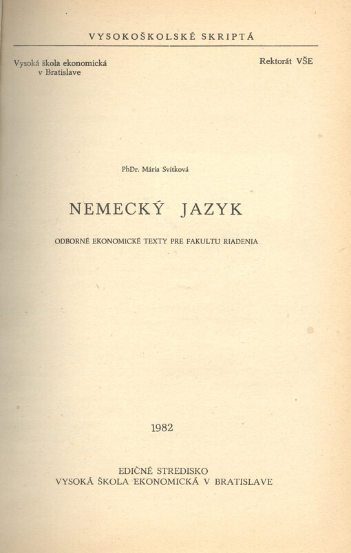 Nemecký jazyk : odborné ekonomické texty pre fakultu riadenia