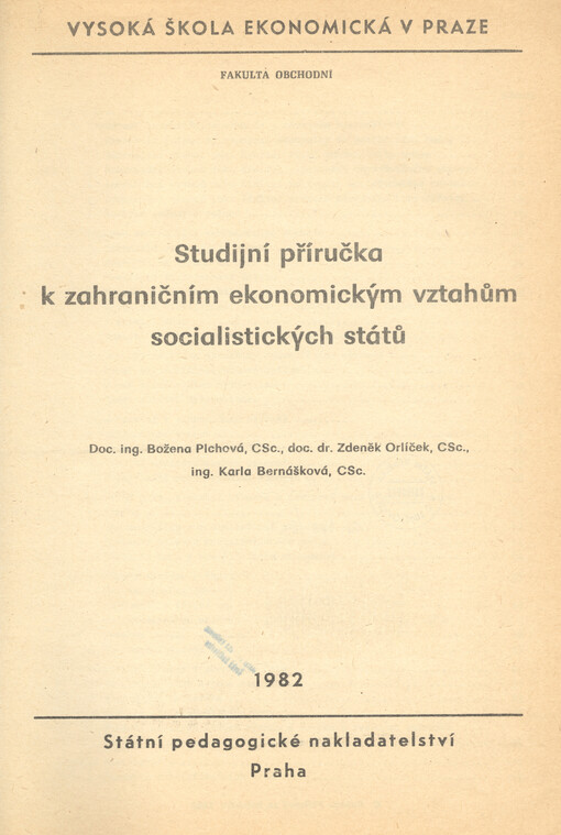 Studijní příručka k zahraničním ekonomickým vztahům socialistických států