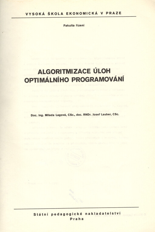 Algoritmizace úloh optimálního programování :určeno pro posl. fak. řízení