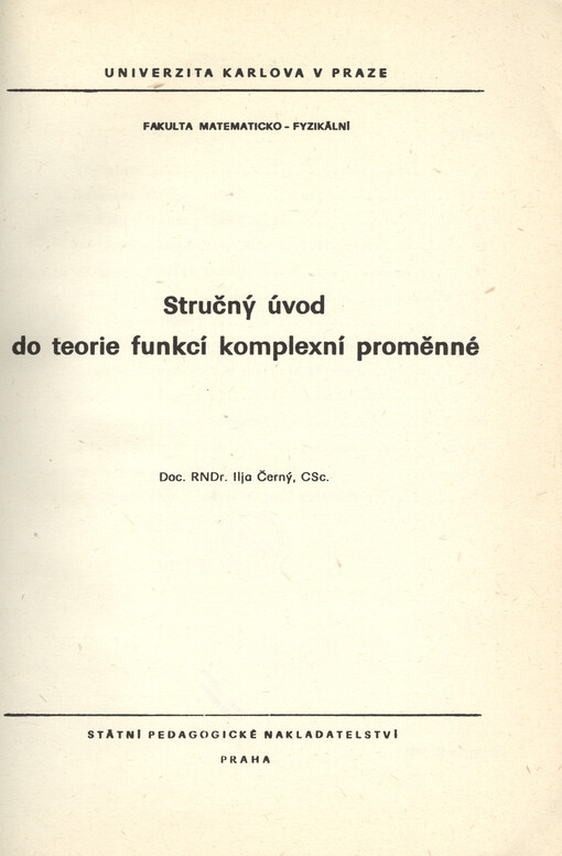 Stručný úvod do teorie funkcí komplexní proměnné