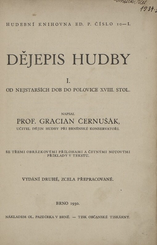 Dějepis hudby.[Díl] I.,Od nejstarších dob do polovice XVIII. stol.