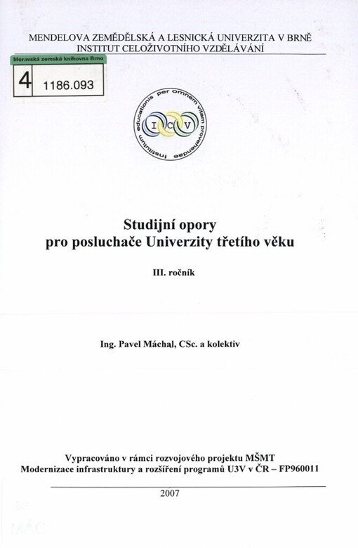 Studijní opory pro posluchače Univerzity třetího věku: 3. ročník