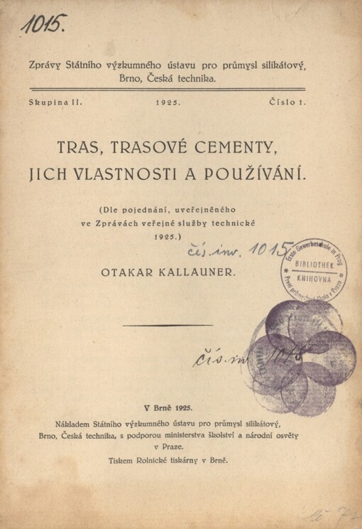 Tras, trasové cementy, jich vlastnosti a používání