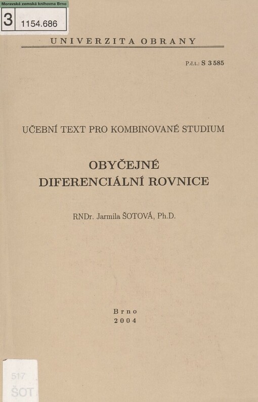 Obyčejné diferenciální rovnice: učební text pro kombinované studium