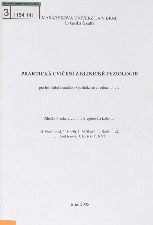 Praktická cvičení z klinické fyziologie: pro bakalářské studium Specializace ve zdravotnictví
