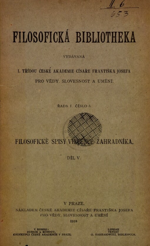 Filosofické spisy Vincence Zahradníka.Díl V,Esthetické názory ; Myšlenky a mínění ; Dodatky
