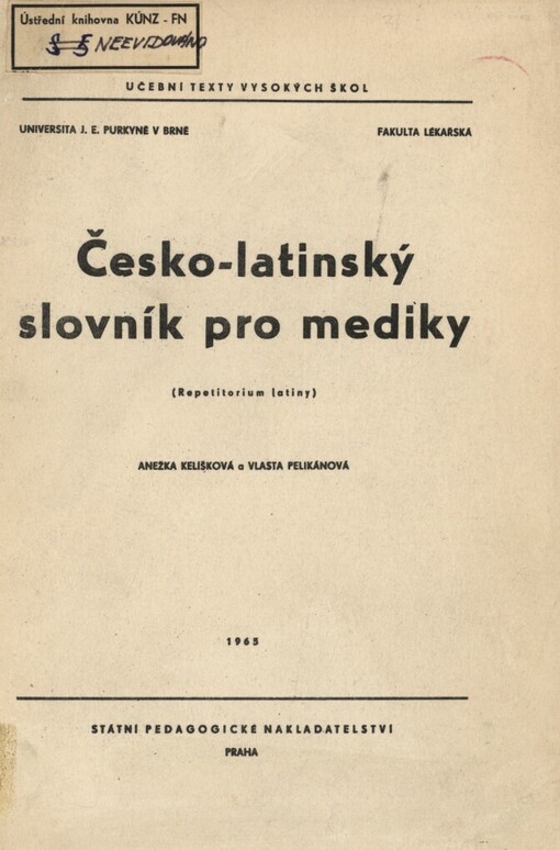 Česko-latinský slovník pro mediky : (Repetitorium latiny)