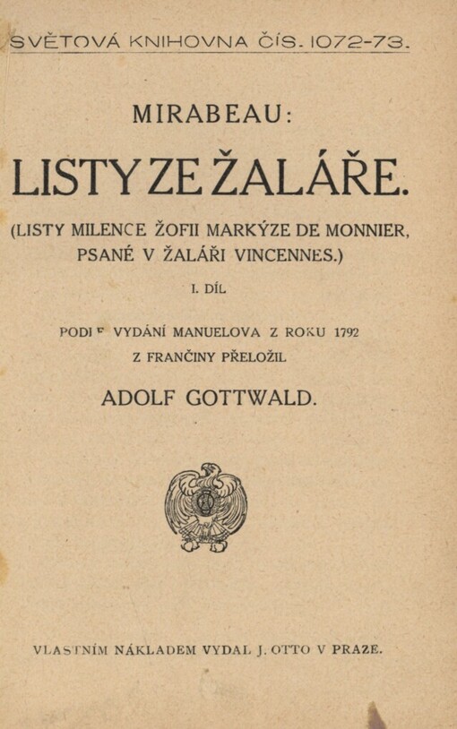 Listy ze žaláře: listy milence Žofii de Monnier, psané v žaláři Vincennes