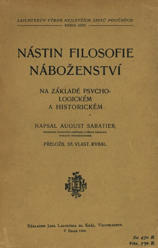 Nástin filosofie náboženství na základě psychologickém a historickém