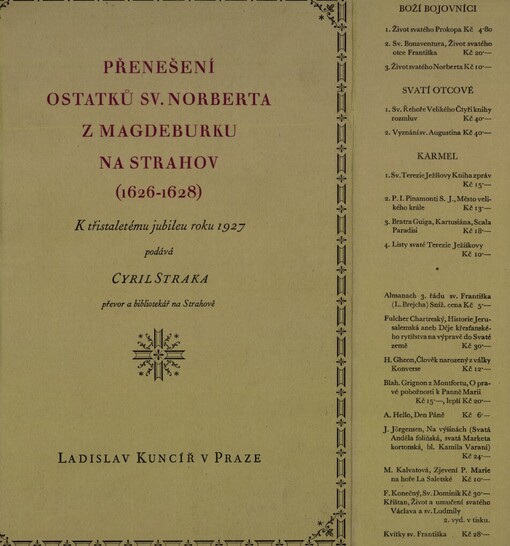 Přenešení ostatků sv. Norberta z Magdeburku na Strahov :[1626-1628] : k třistaletému jubileu roku 1927