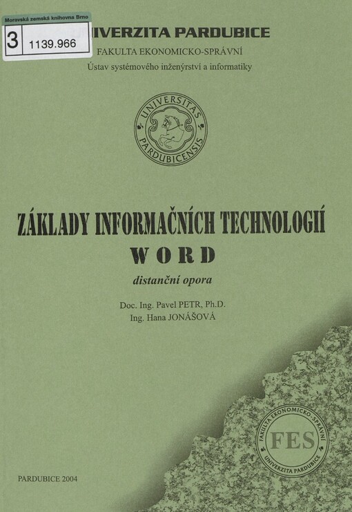 Základy informačních technologií Word: distanční opora