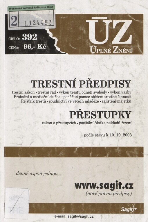 Trestní předpisy: Přestupky : podle stavu k 10.10.2003