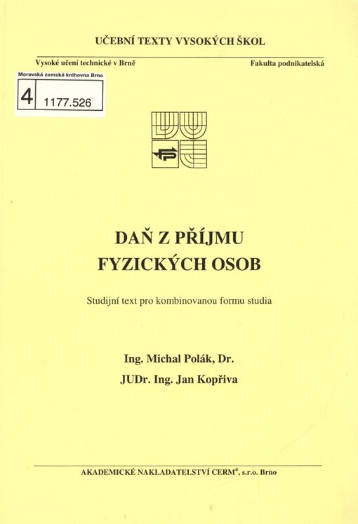 Daň z příjmu fyzických osob: studijní text pro kombinovanou formu studia