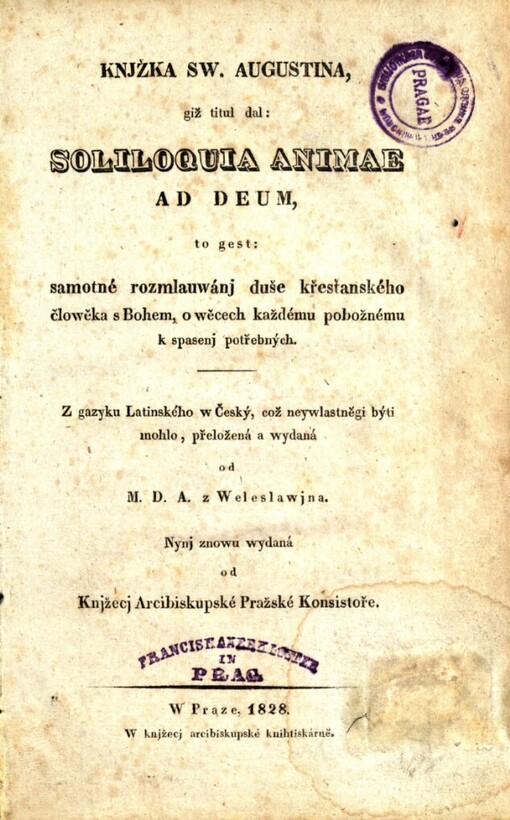 Sw. Augustina Soliloquia animae ad Deum ;a, Manuale