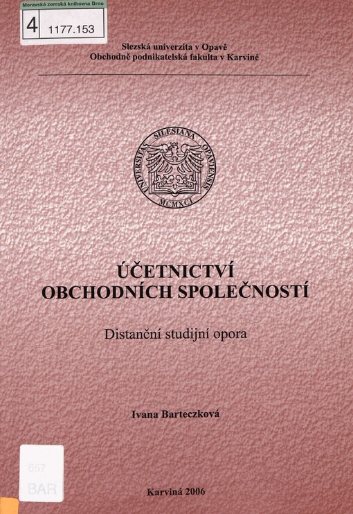 Účetnictví obchodních společností: distanční studijní opora