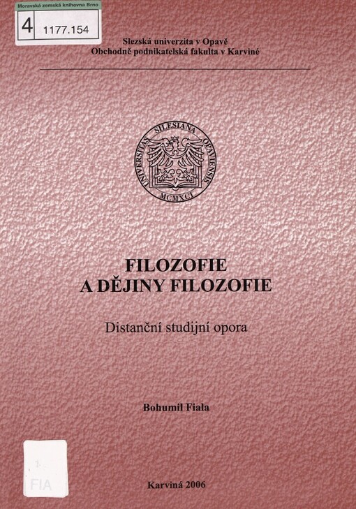 Filozofie a dějiny filozofie: distanční studijní opora