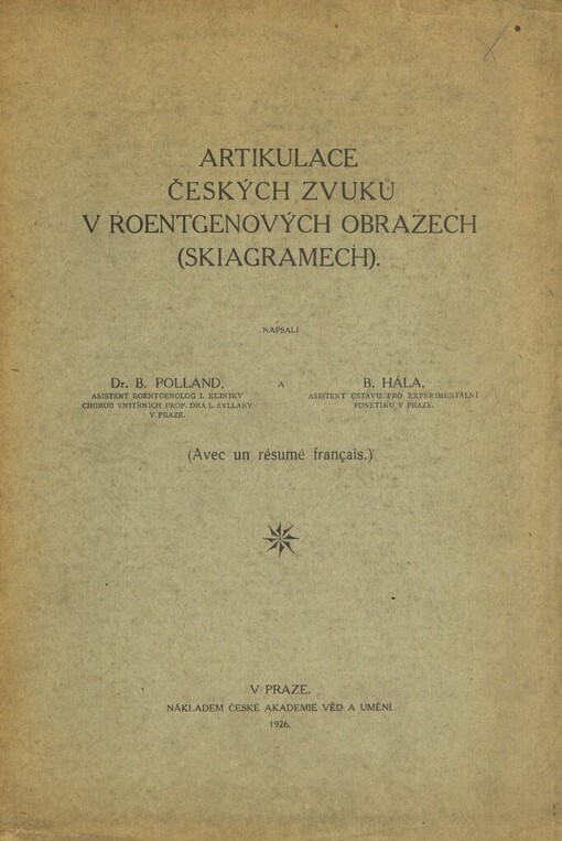 Artikulace českých zvuků v roentgenových obrazech (skiagramech)