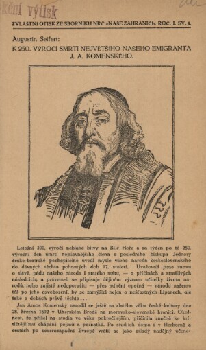 K 250. výročí smrti největšího našeho emigranta J.A. Komenského