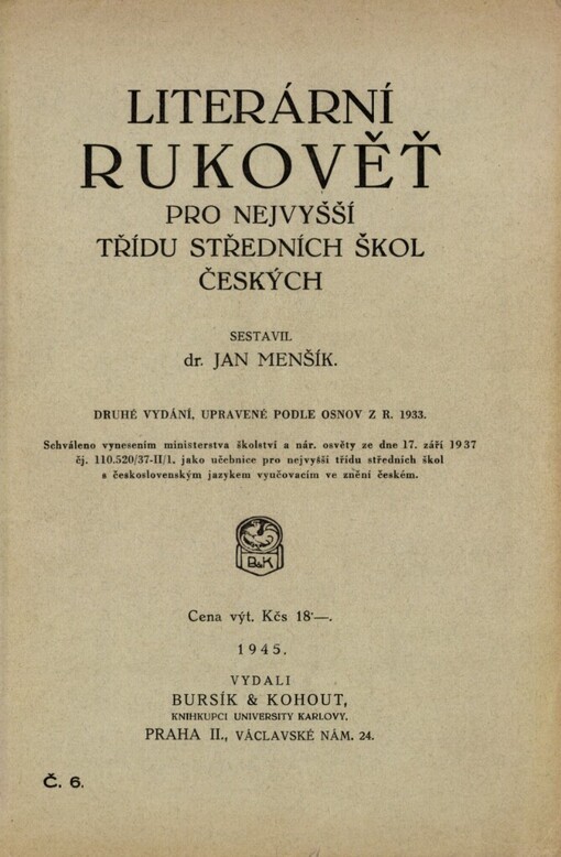 Literární rukověť pro nejvyšší třídu středních škol českých