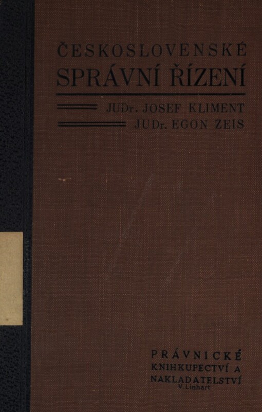Československé správní řízení: Proces před čsl. úřady politickými ve všech oborech jejich působnosti s odchylkami, platnými před orgány samosprávnými, školskými, pojišťovacími, vojenskými, poštovními a j. : Dávky za úřední výkony se sazebníkem : Organisace a kompetence politických úřadů, jednací řády úřadů i zastupitelských sborů : Jazykové úřadování : Texty předpisů, srovnávací výklad, judikatura a literatura