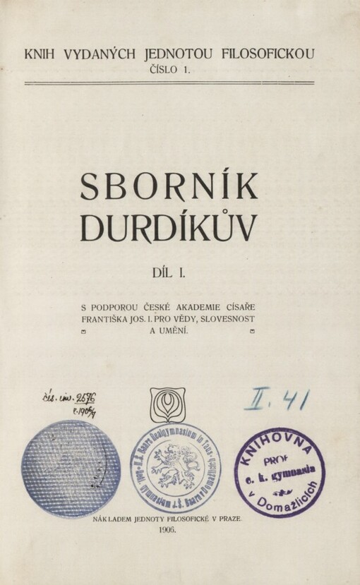 Sborník Durdíkův.Díl I.