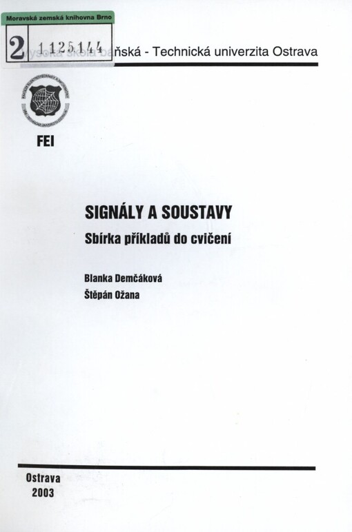 Signály a soustavy: sbírka příkladů do cvičení
